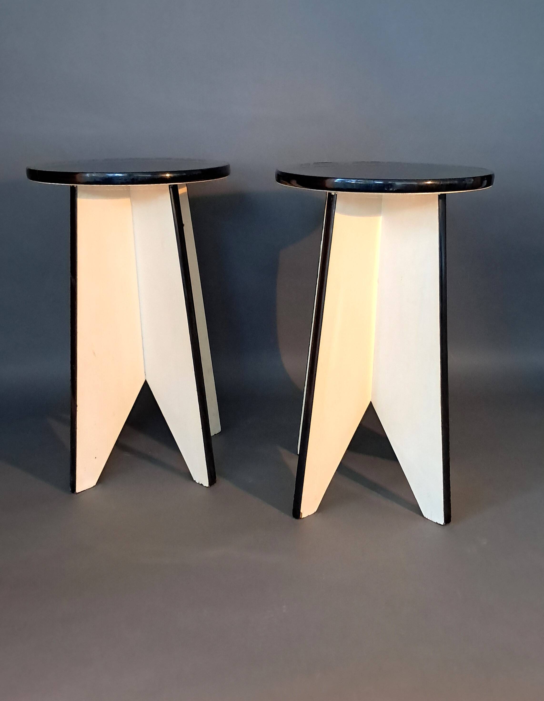 Pair of black and white lacquered wooden stools 1950/1960 Vintage.