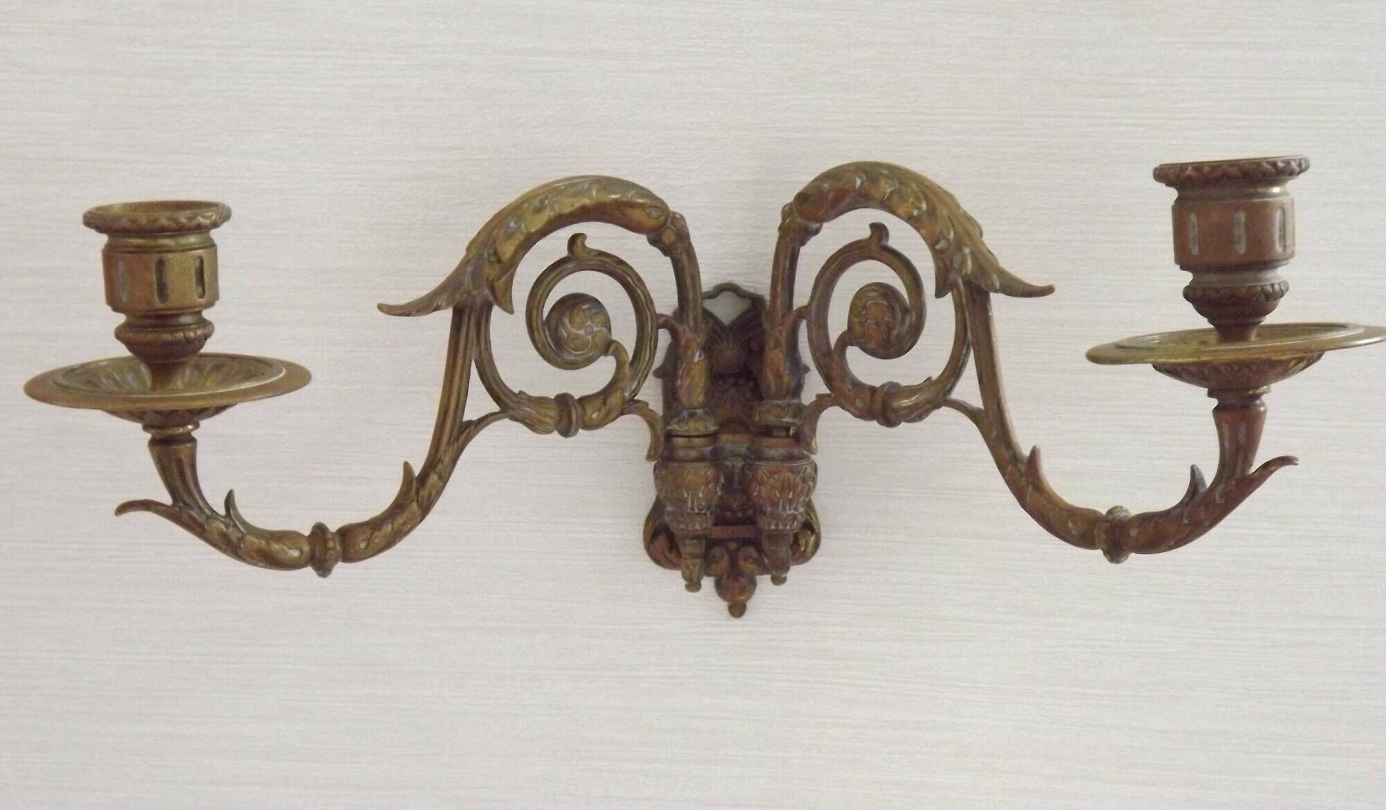 Pair of French Antique Signed GAVEAU 12 Double Piano Candle Sconces