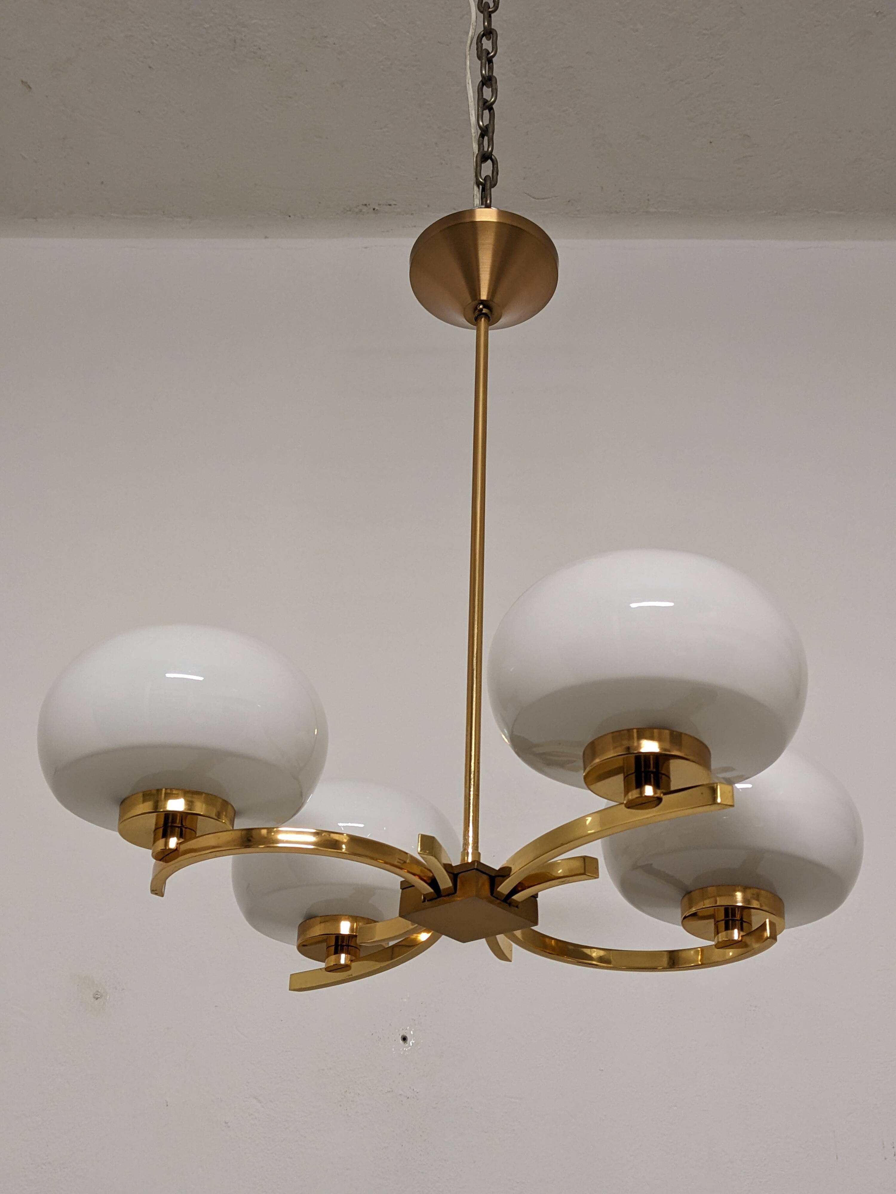 Arlus chandelier with 4 brass lights from the 50s/60s
