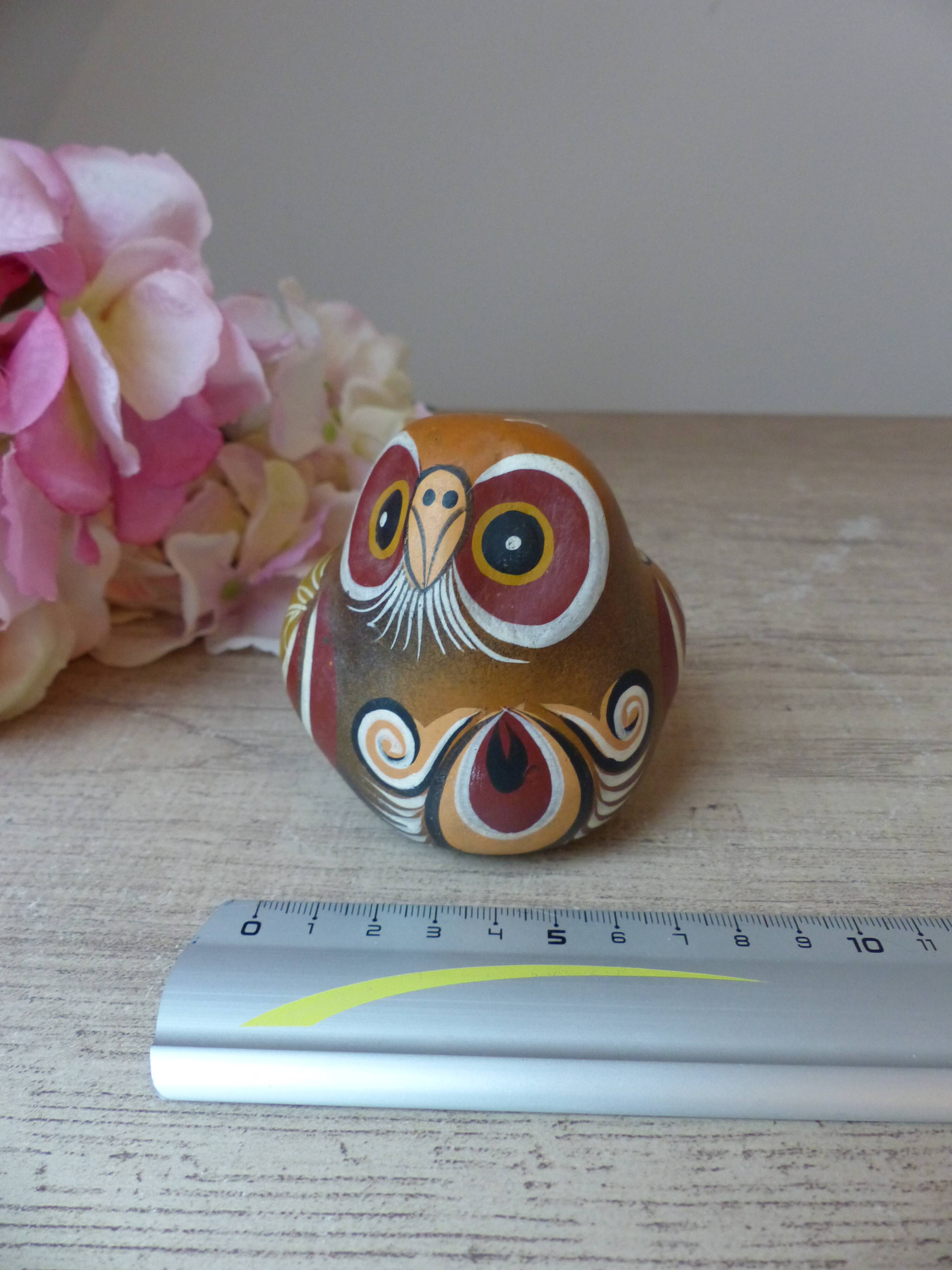 Vintage Hand Painted Mexican Art Pottery Owl Sculpture Signed Elias Regin Mexico