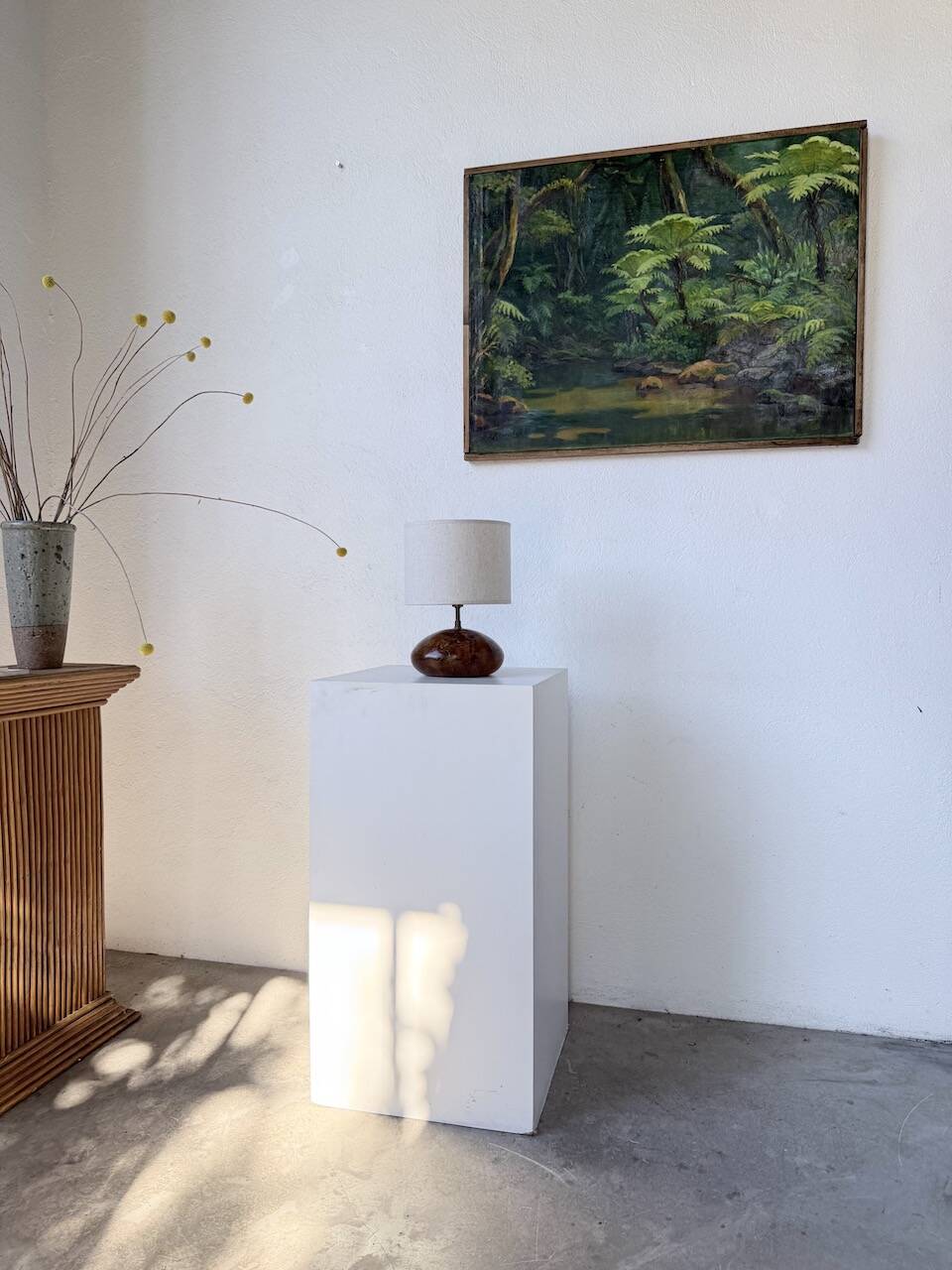 Brutalist olive wood table lamp 1970