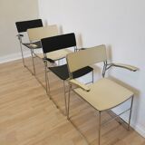 4 Sultana Dining Stackable Armchairs by Arrben/Italy 1980s/White and Black Leather Mid-Century