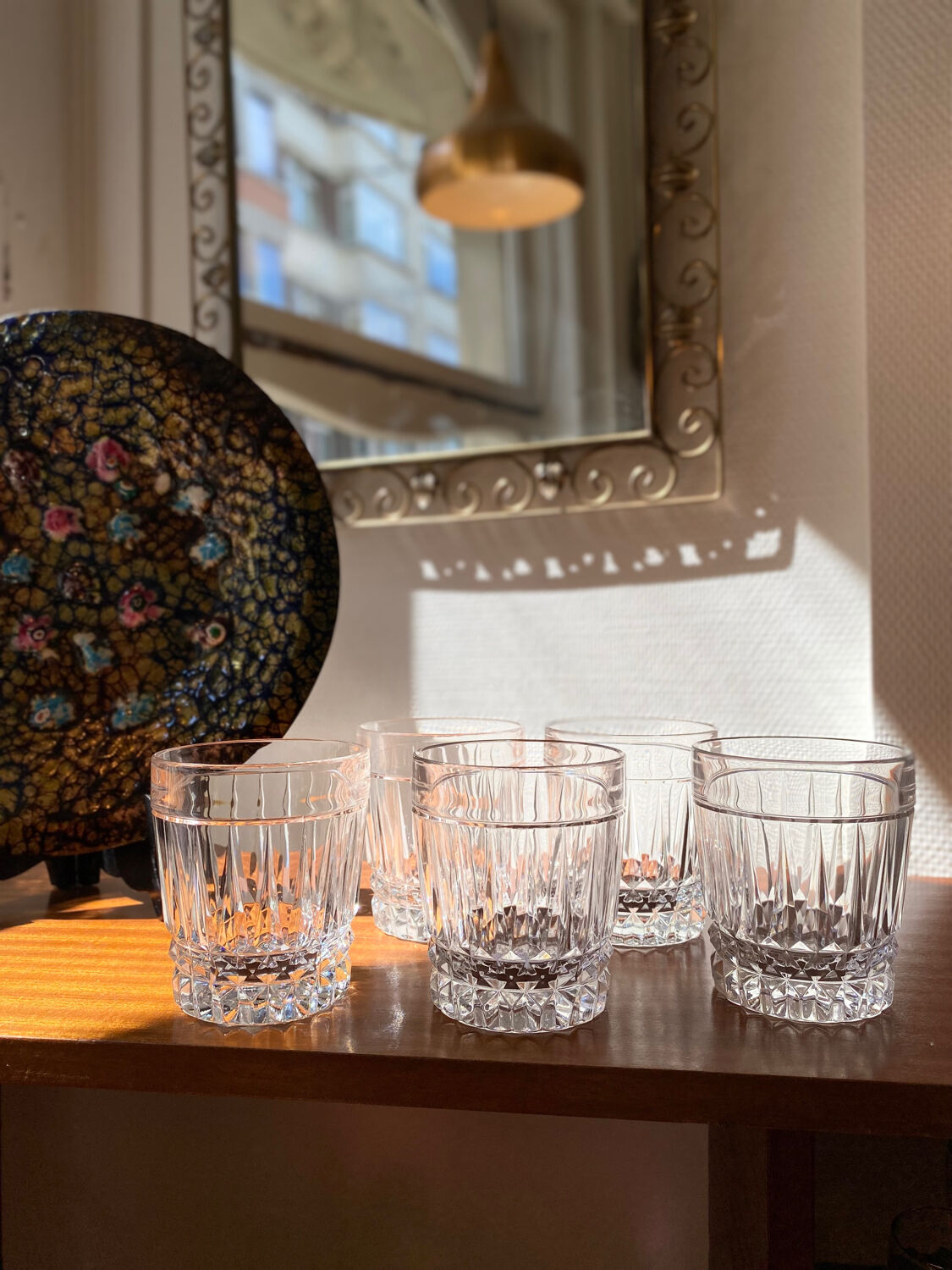 Set of 5 Val Saint Lambert whiskey glasses