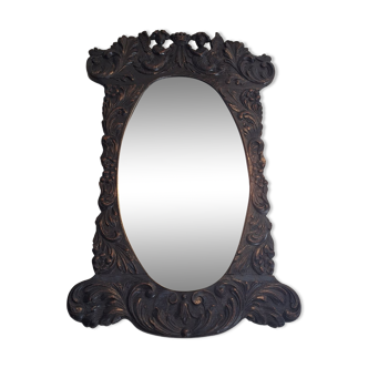 Mirror with cherubs in oak XIXth