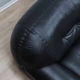 3-Seater black leather Sapporo sofa by Mobil Girgi 1970s