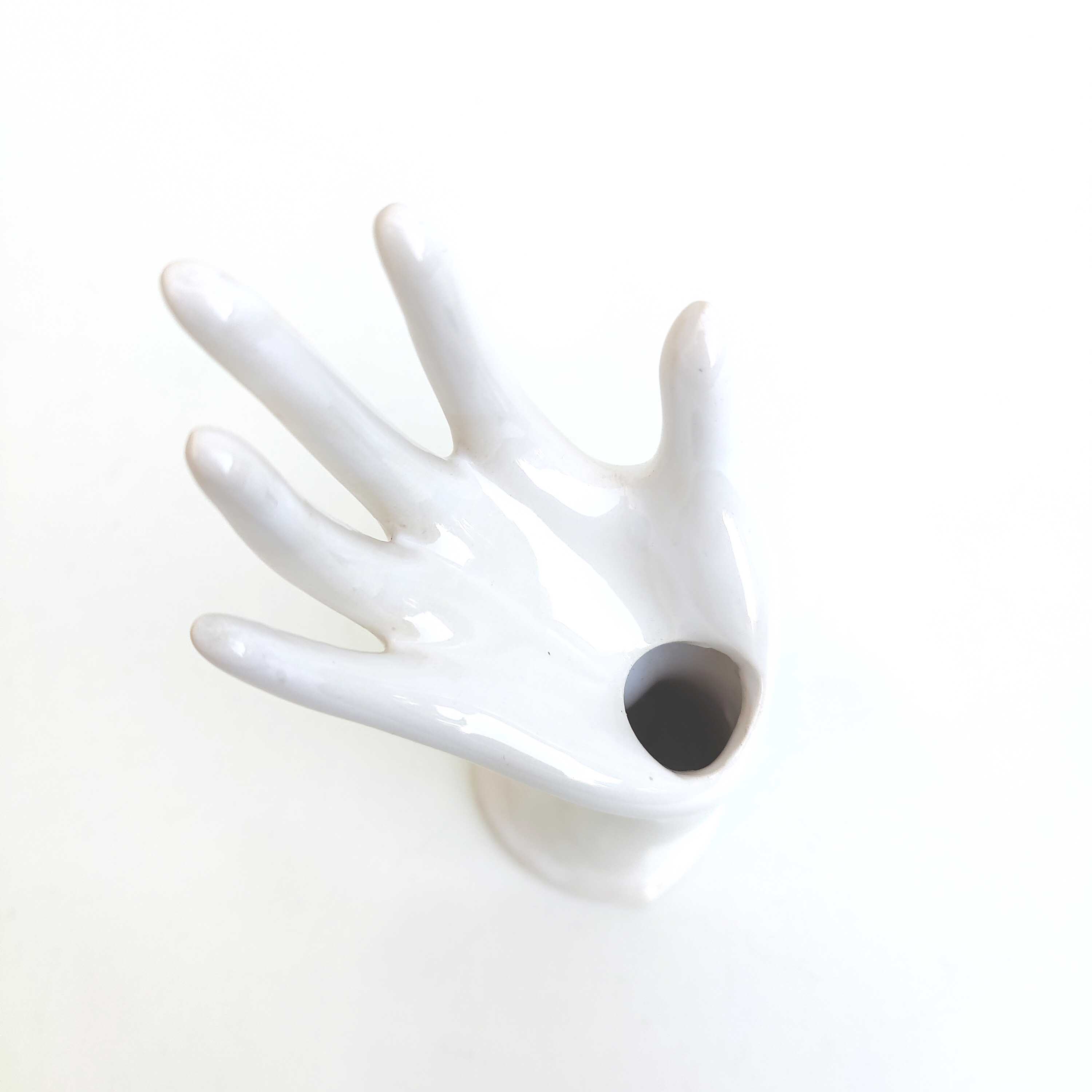 Hand ring jewelry display or vase soliflore white porcelain