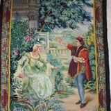 Tapisserie Aubusson française antique avec scène romantique