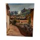Oil on canvas painting and mountain landscape frame signed