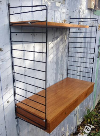 Vintage modular shelf and drawers in teak veneer and black metal, Nisse Strinning, 60s