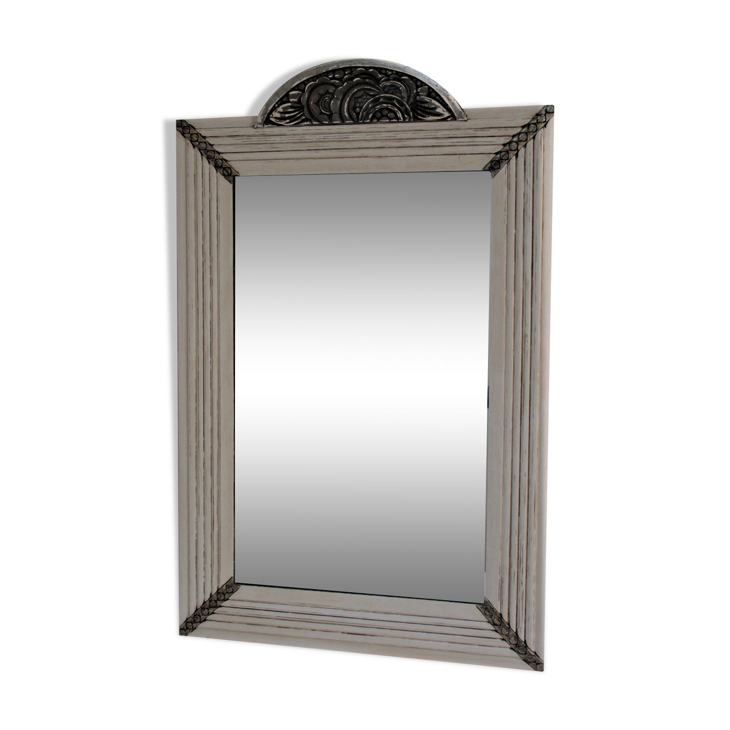 Mirror Art Deco patinated wood and stucco floral patterned Broquart Bordeaux 99 cm x 63 cm