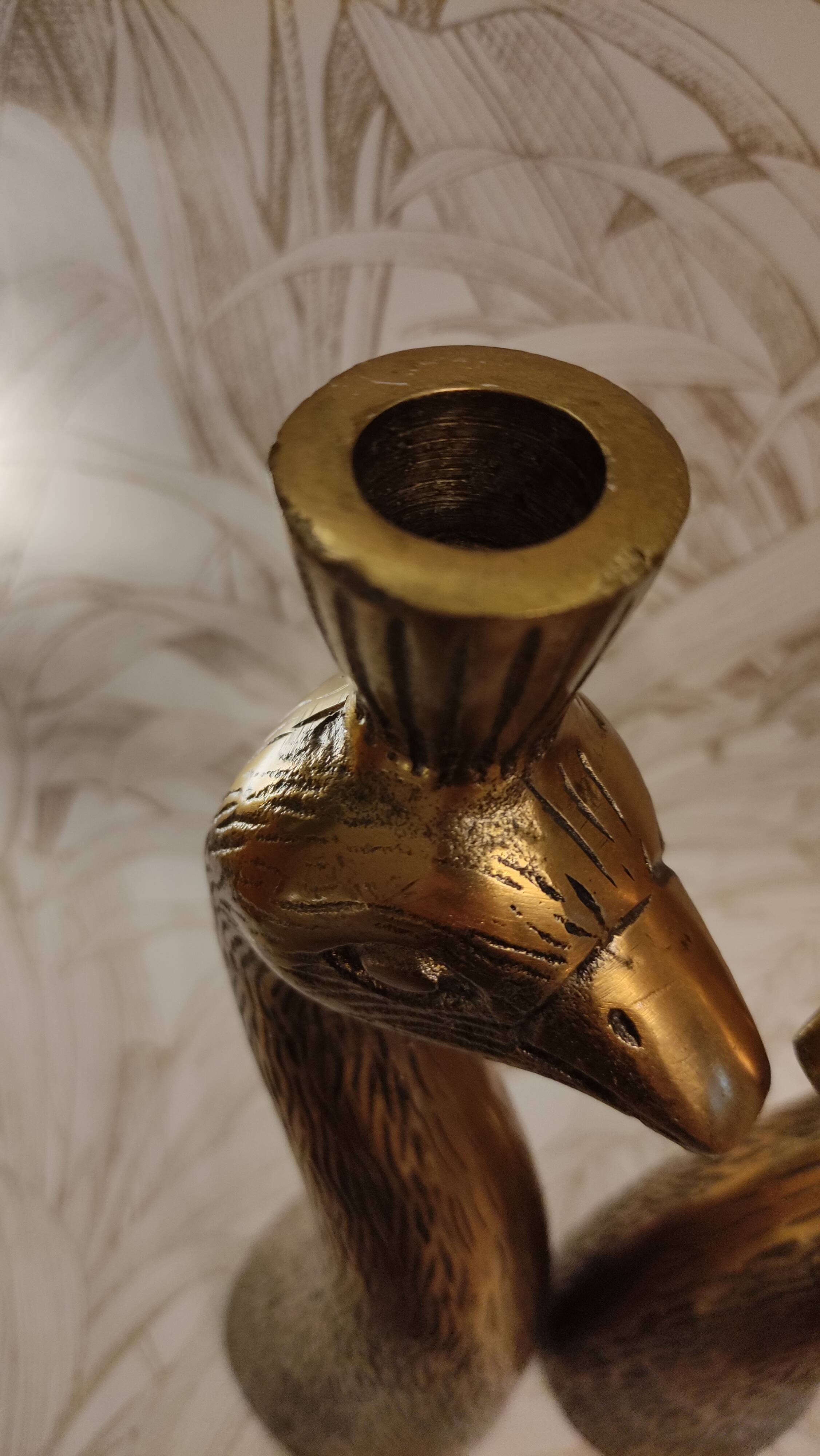 Golden candle holder art deco style peacock head