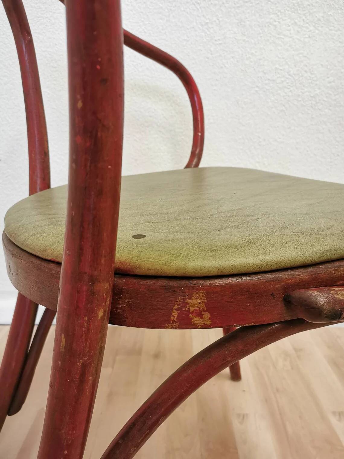 Vintage Bentwood Dining Chair: Red Thonet B9 Style, Leather Seat