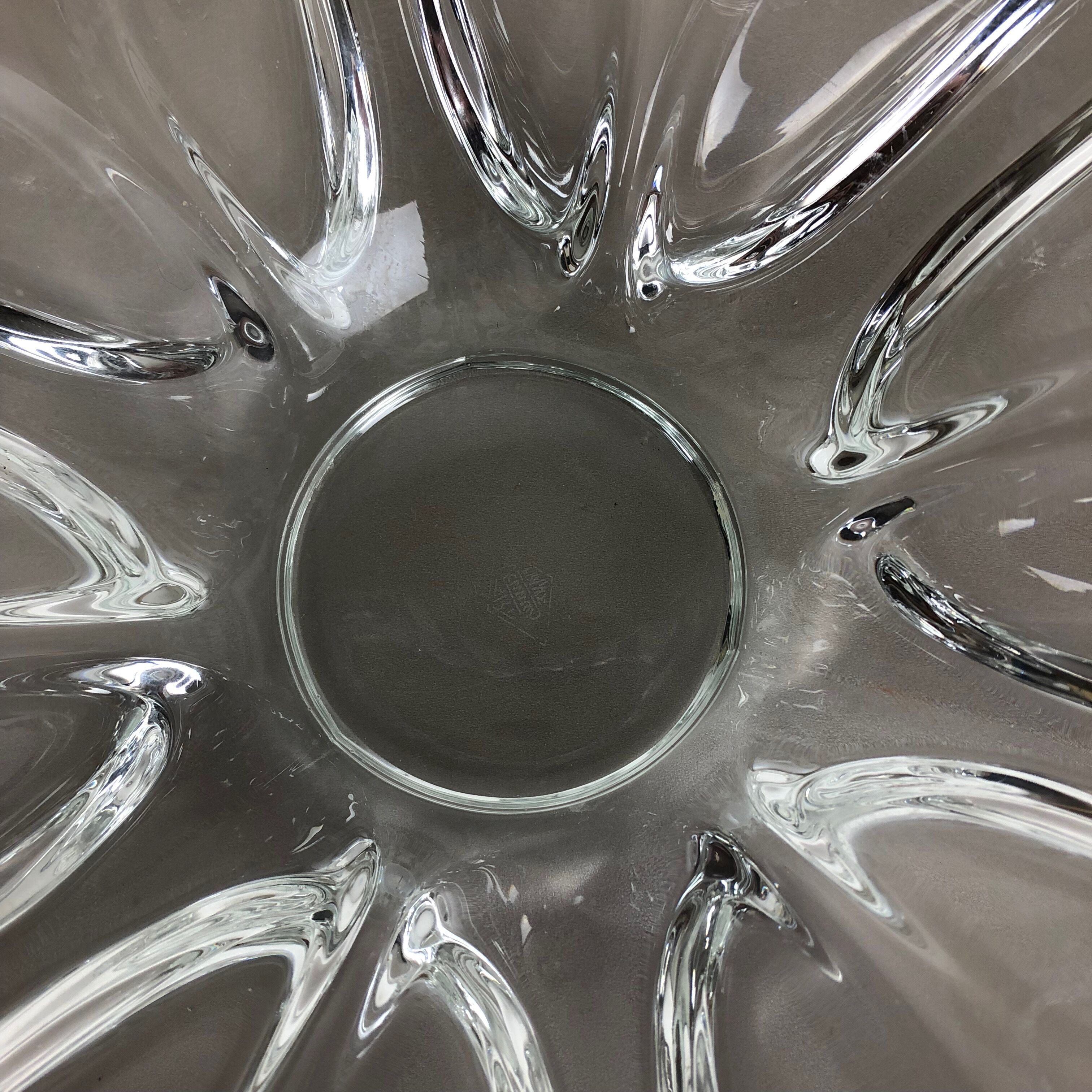 Large French Floral Crystal Glass Shell Bowl by Art Vannes, France, 1970s