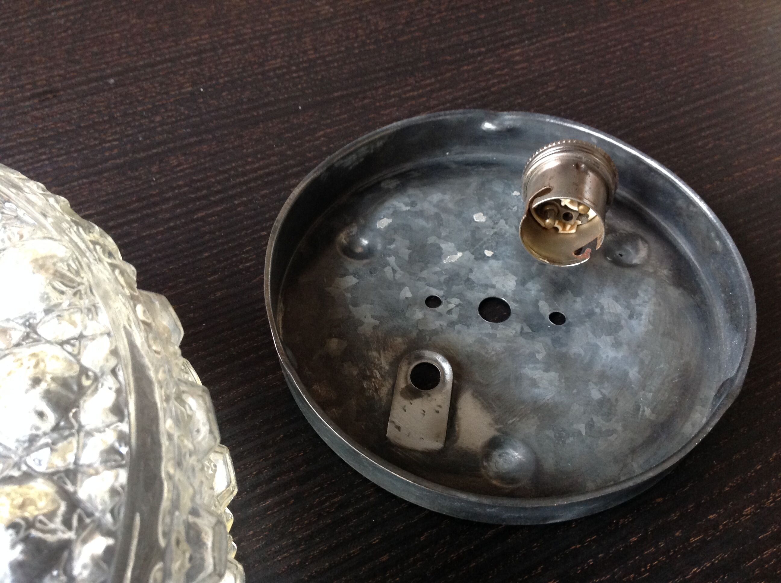 Round ceiling lamp in bubbled glass vintage 60s 70s