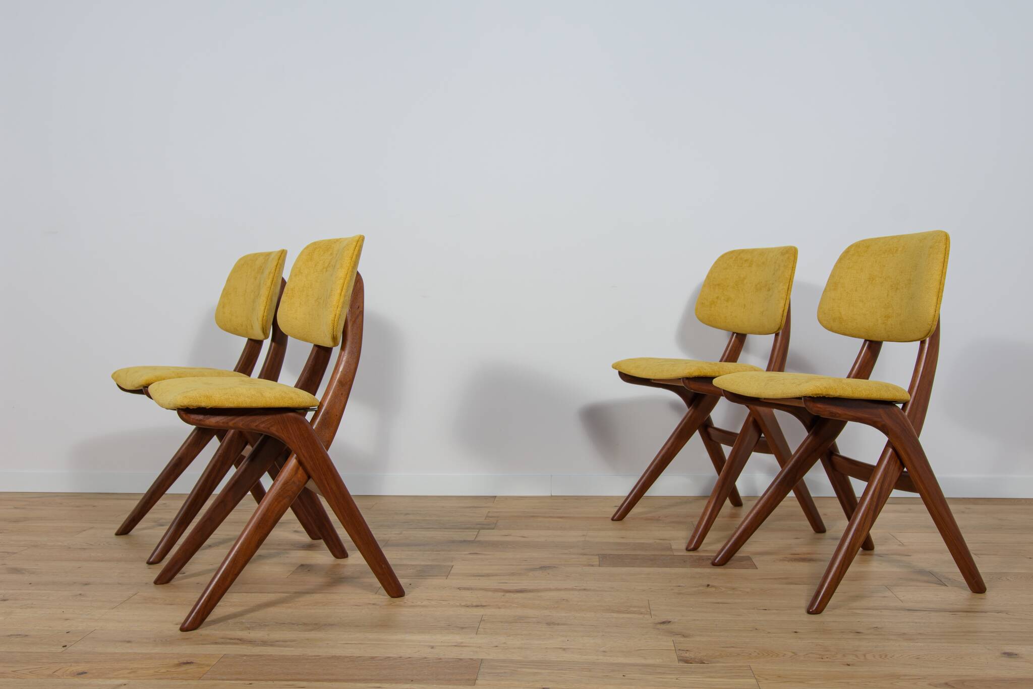 Mid-Century Teak Dining Chairs  Scissor by Louis van Teefelen for Wébé, Netherlands, 1950s, Set of 4