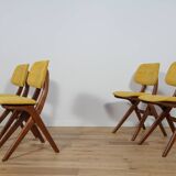 Mid-Century Teak Dining Chairs  Scissor by Louis van Teefelen for Wébé, Netherlands, 1950s, Set of 4