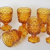 7 amber stemmed glasses