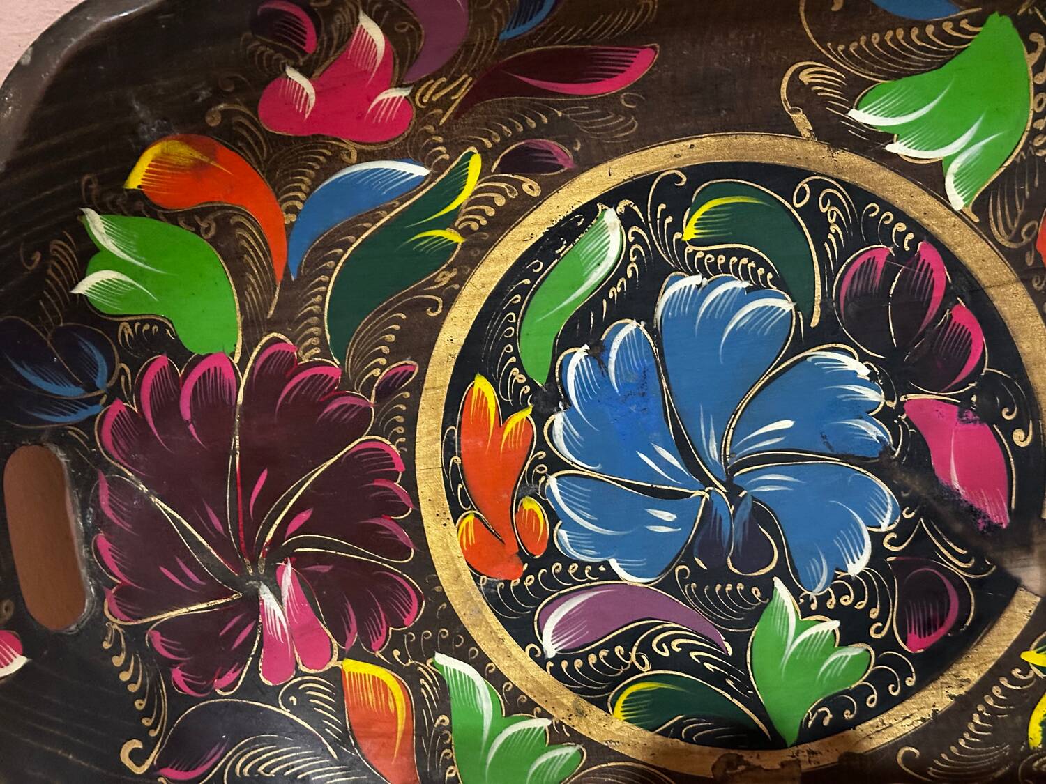 Mid-century hand-painted floral decorative tray / catchall 49 cm / 33 cm