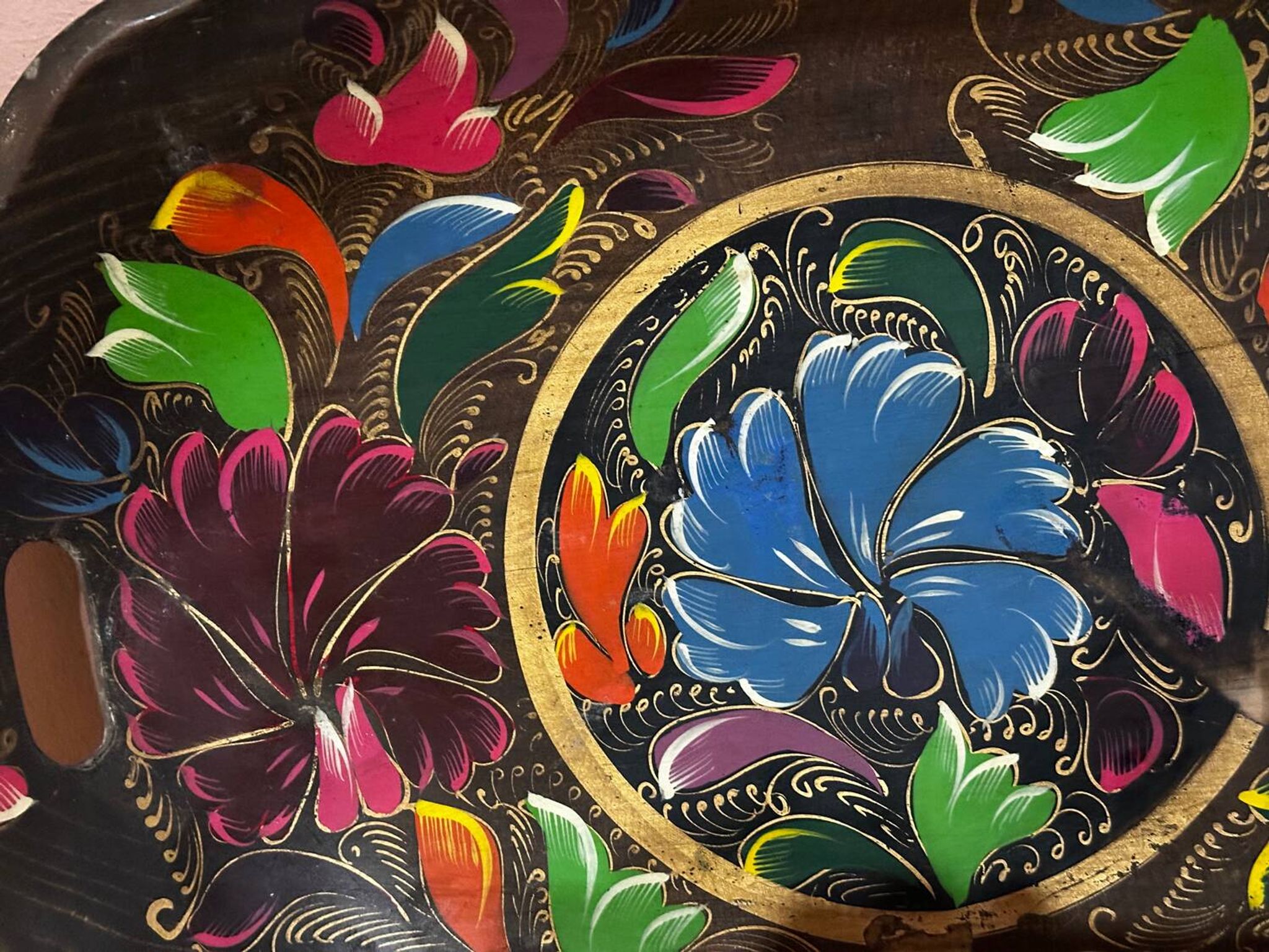 Mid-century hand-painted floral decorative tray / catchall 49 cm / 33 cm