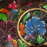 Mid-century hand-painted floral decorative tray / catchall 49 cm / 33 cm