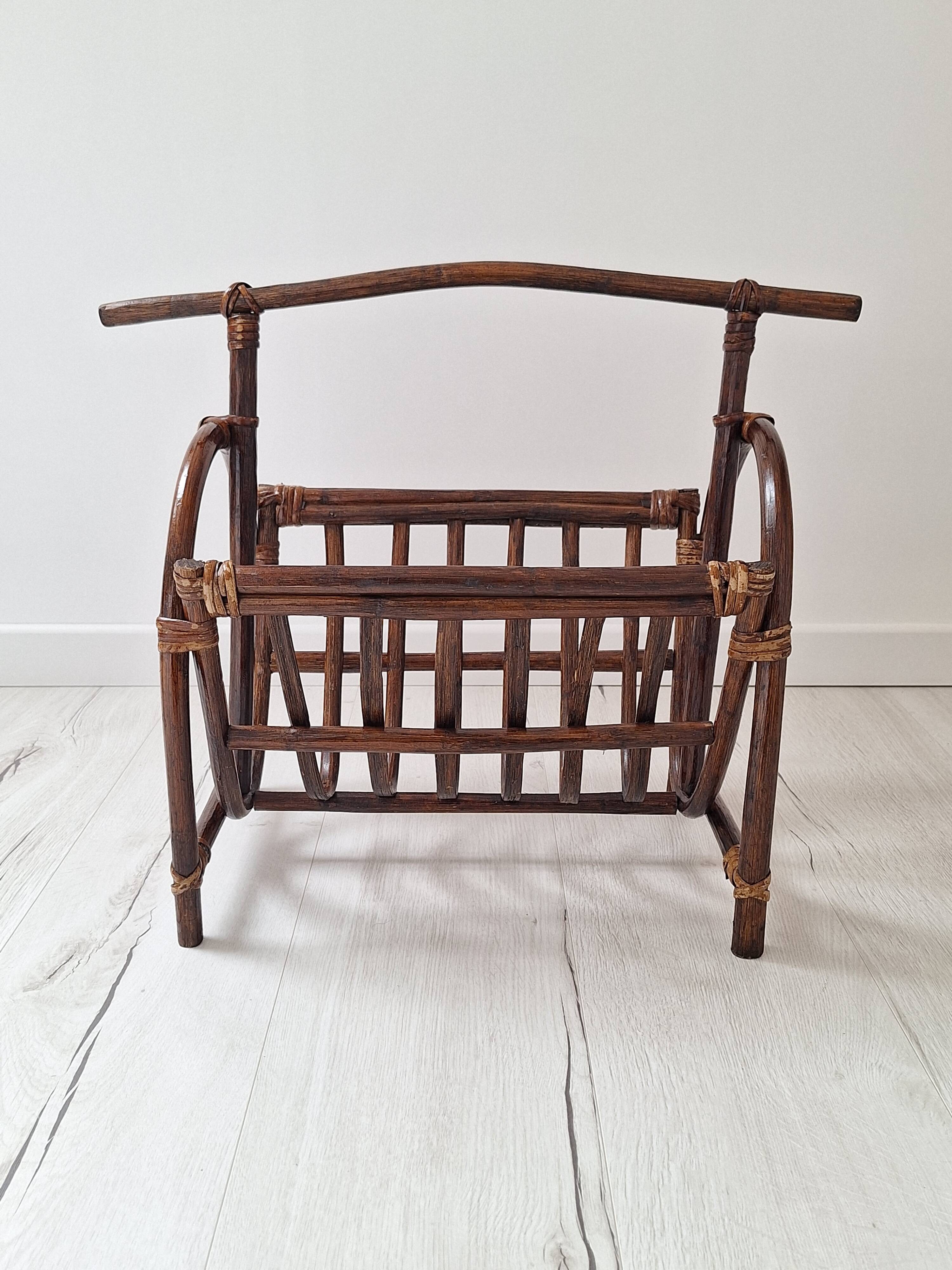 1970s rattan magazine rack