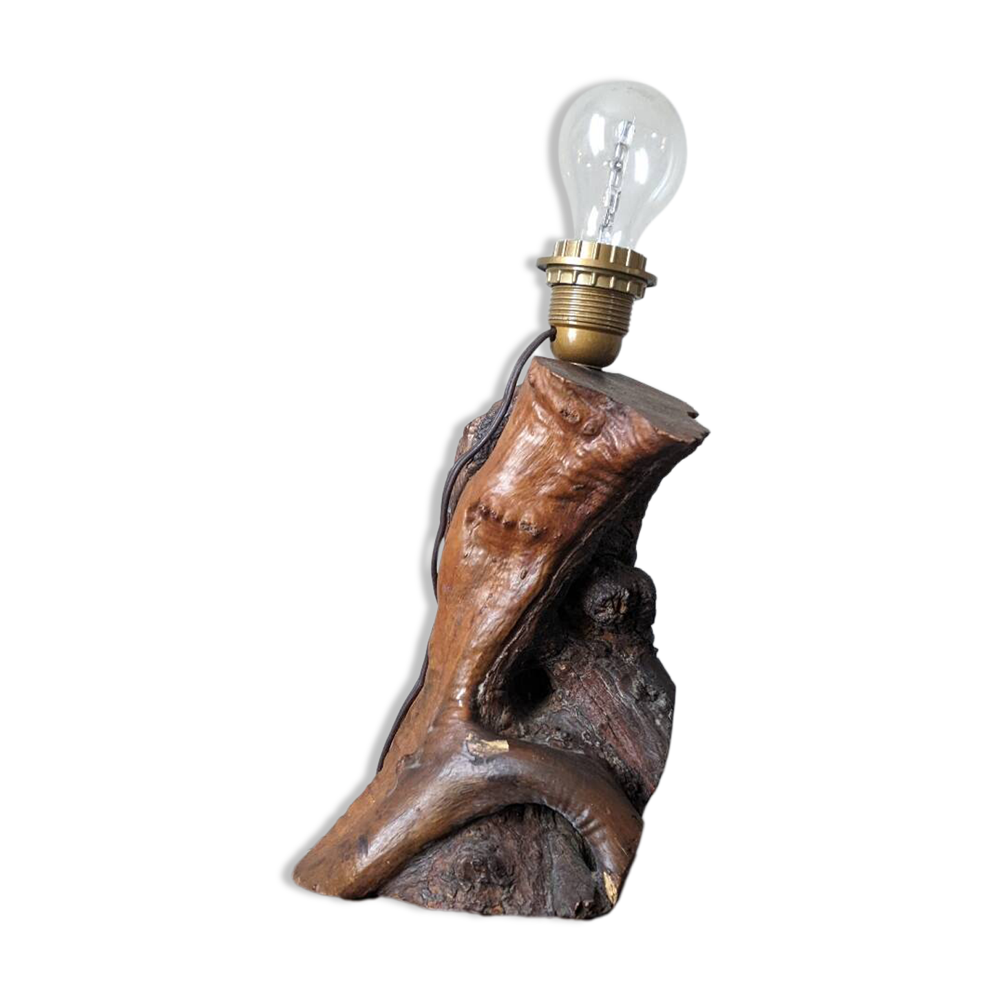 Olive wood lamp base folk art country decoration