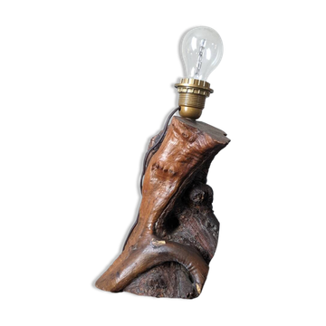 Pied de lampe bois d'olivier art populaire décoration campagne