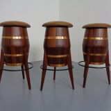 Mid-Century Teak & Copper Bar Stools, 1960s, Set of 3