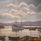 Old painting, Marine, signed E Chabrier and dated 1938