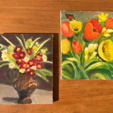 Two oils on canvas with floral motif