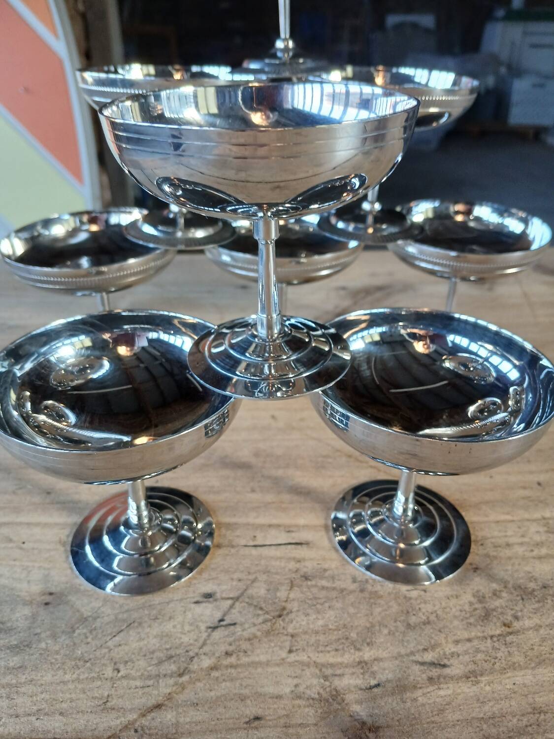 9 antique stainless steel ice cream cups