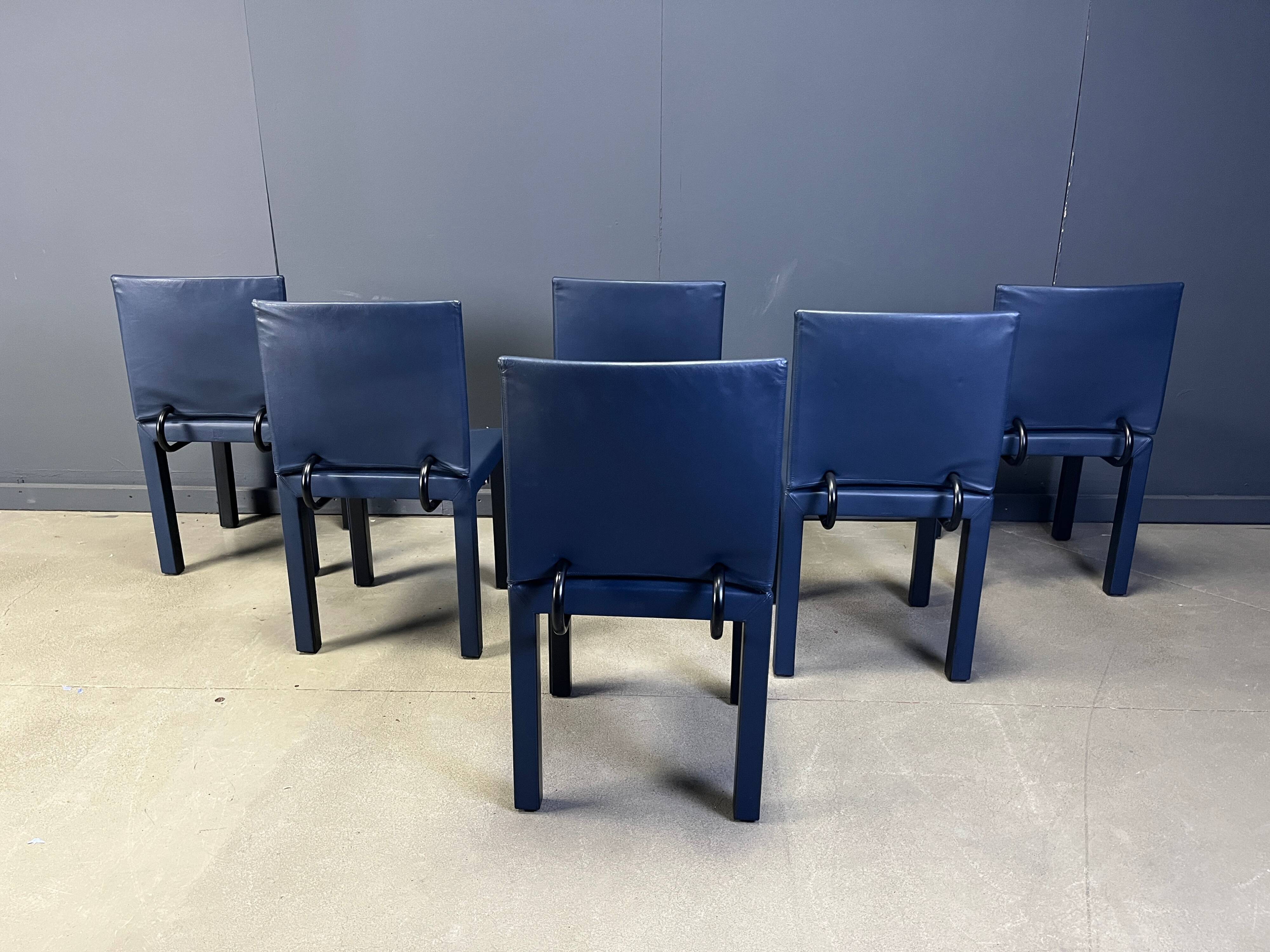 Set of 6 blue Arcadia dining chairs by Paolo Piva for B&B Italia