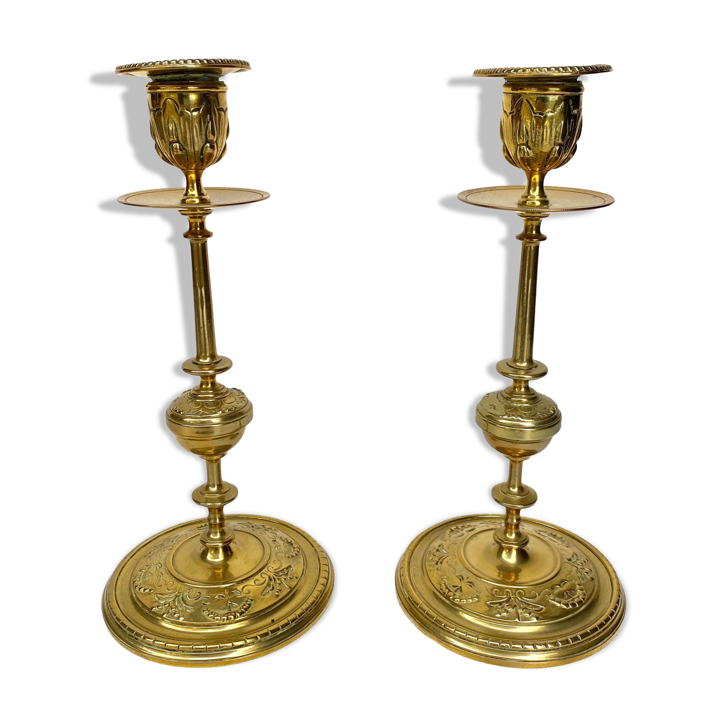 Golden brass candle holders