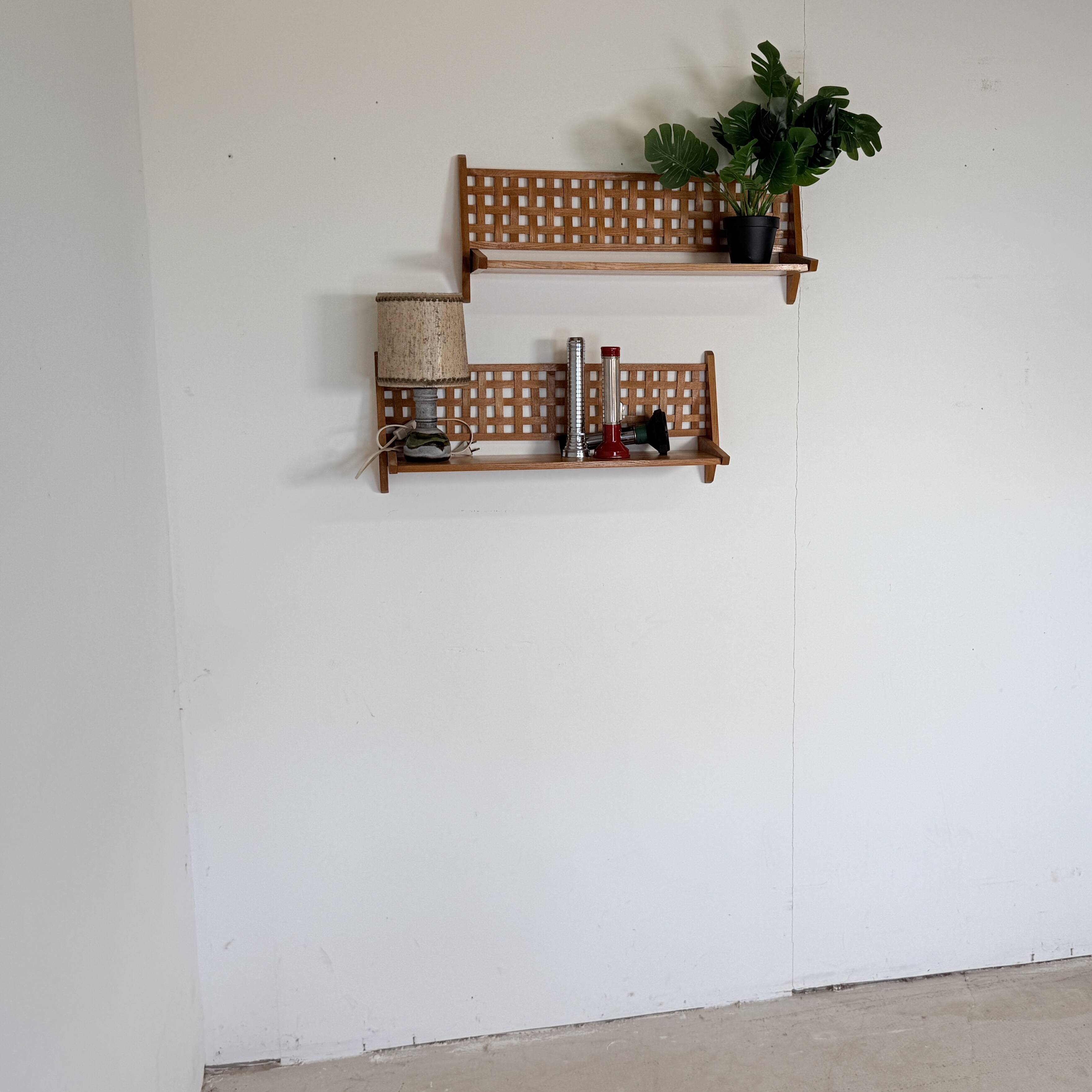 Set of 2 Mid-Century Wall Shelves with Woven Back Panel – ÚLUV