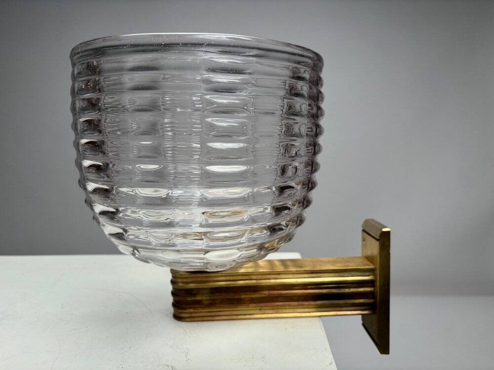 Wall Light in Blown Murano Glass and Brass attributed to Ercole Barovier, Italy, 1940s