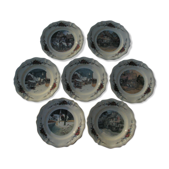 7 Assiettes plates en Faïence de Sarreguemines modèle Obernai