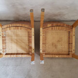 5 wooden and rattan chairs