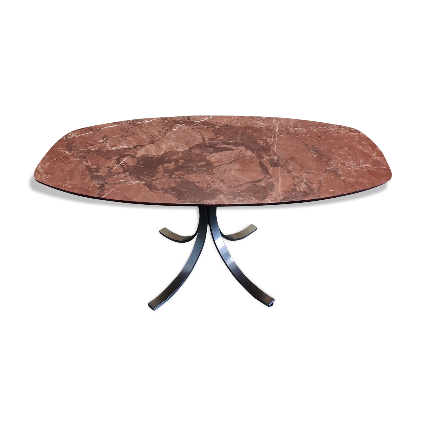 Oval dining table in red marble alicante techno