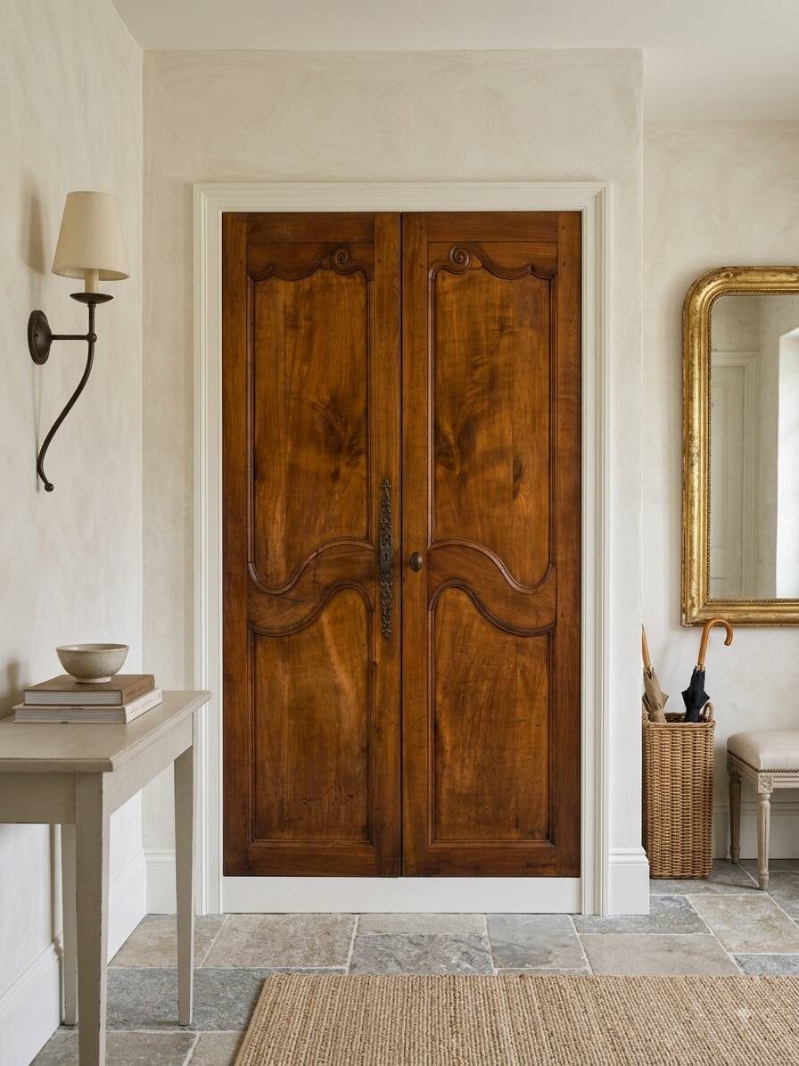 Paire de portes de placard style Louis XV en merisier massif