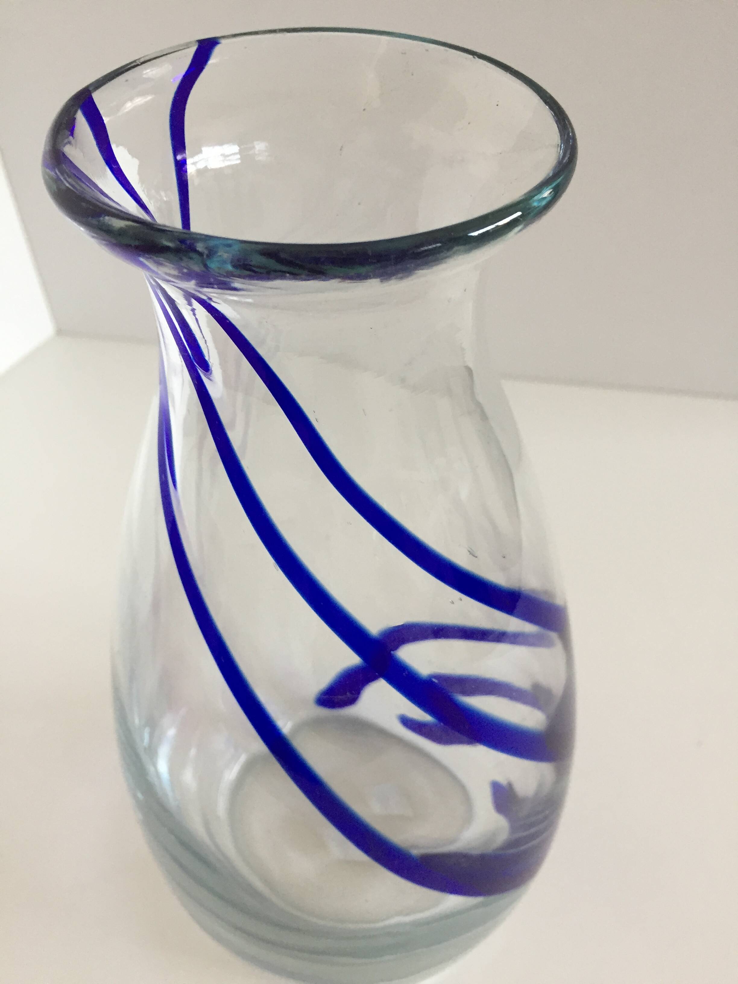 Thick glass vase modernist design cobalt edging murano style
