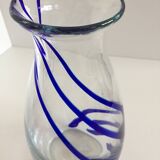 Thick glass vase modernist design cobalt edging murano style