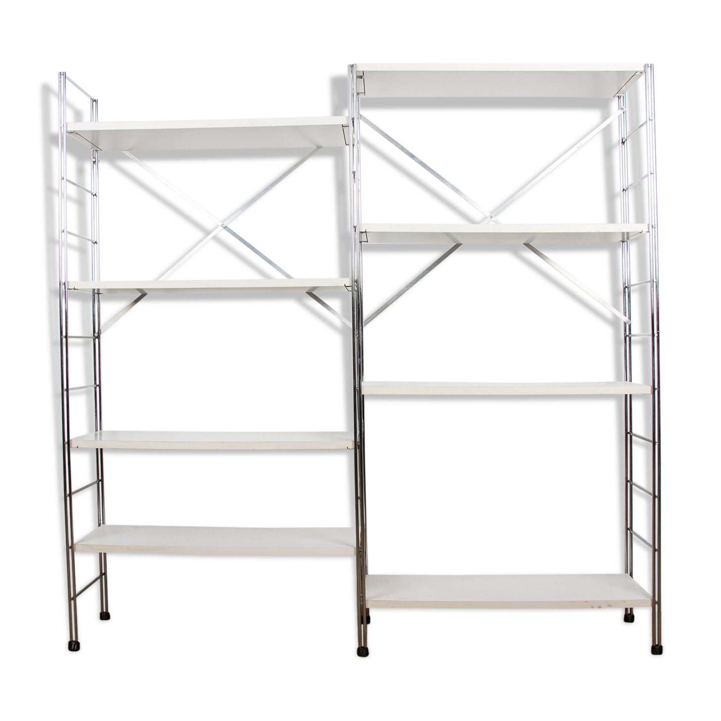 Vintage modular shelving unit in wood and aluminum, 1970s