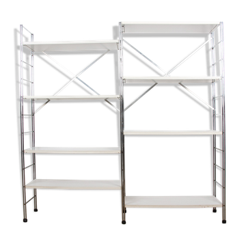 Vintage modular shelving unit in wood and aluminum, 1970s
