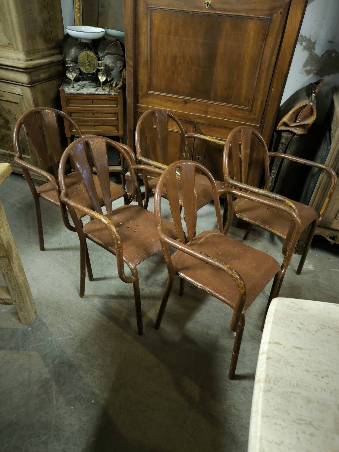 Set of 5 steel garden armchairs circa 1940/50