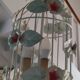 Vintage chandelier cage birds flowers white metal