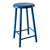 TABOURET Vintage Bois BLEU Electrique