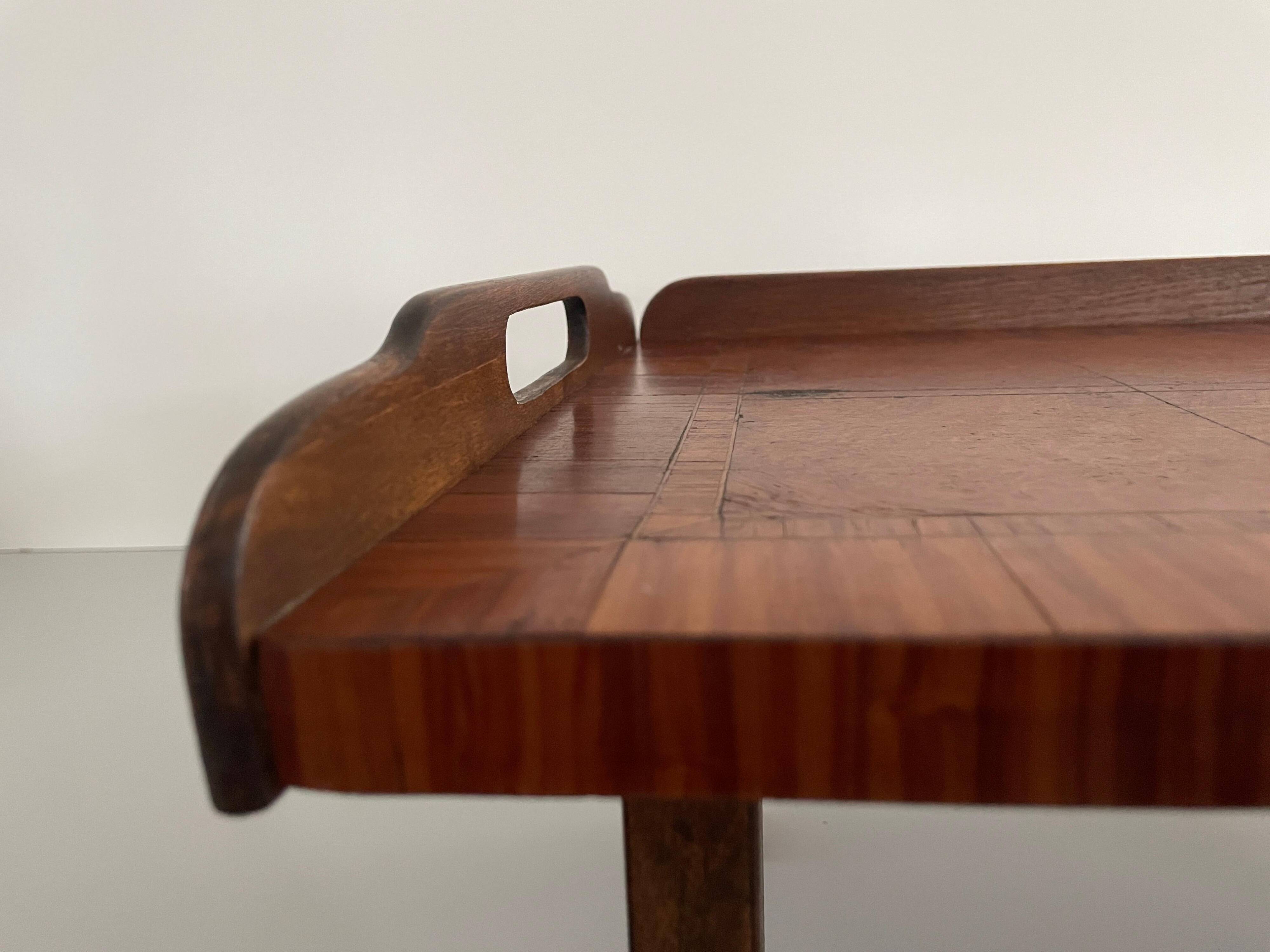 Wooden coffee table with a lovely square pattern, serving tray, 1960s, Germany.
