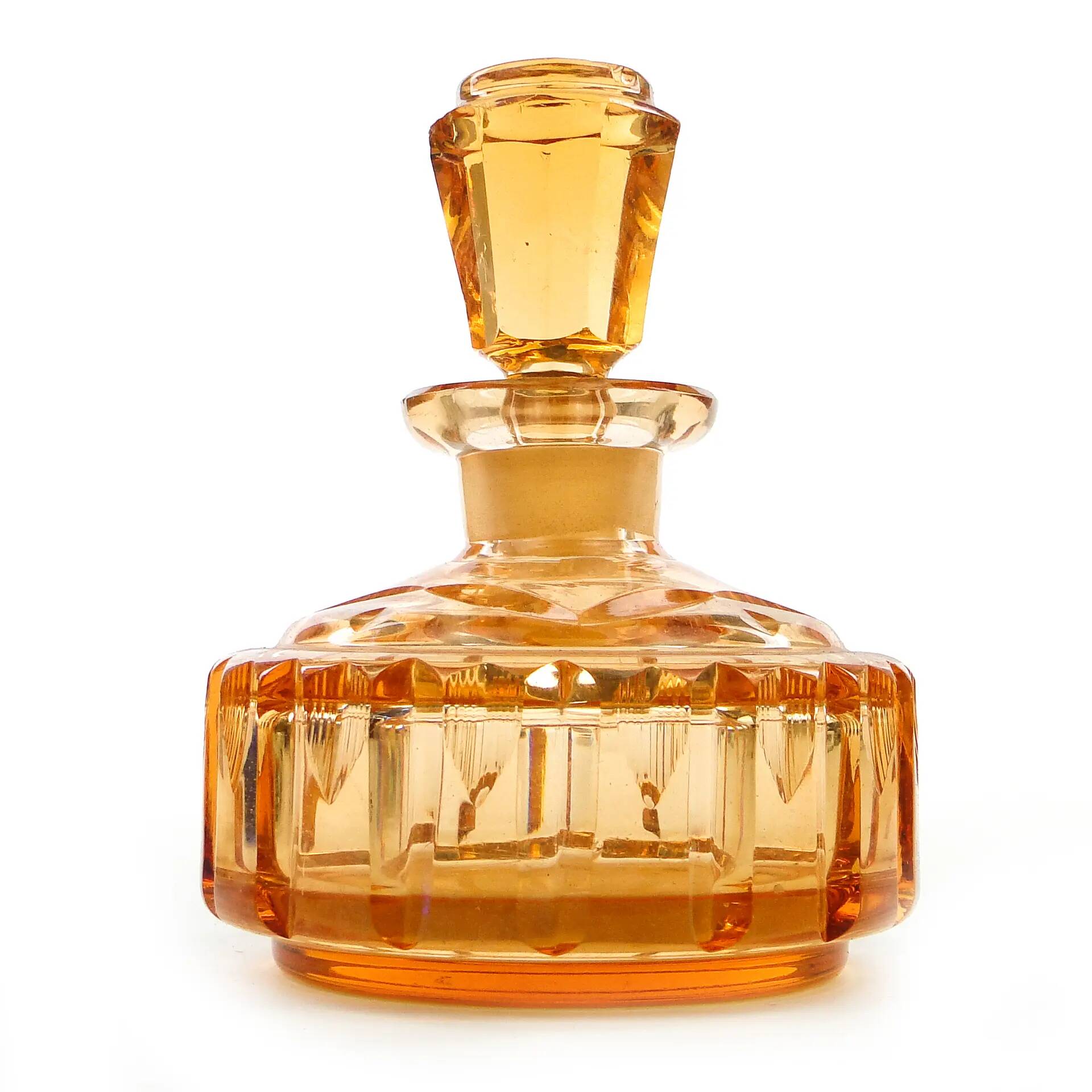 Art déco decanter, orange crystal, Poland, 1930s