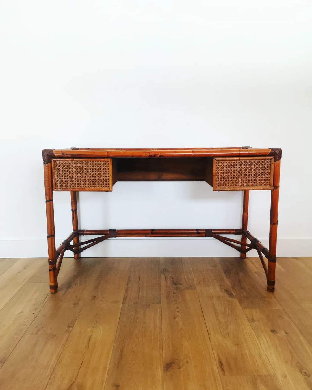 Rattan and cane desk