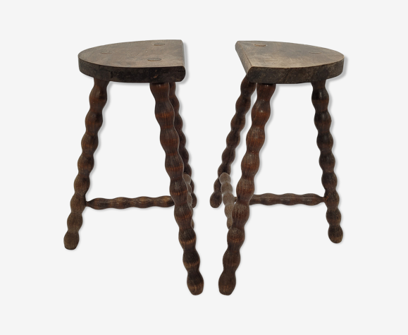 Duo tabourets tripodes berger demi rond